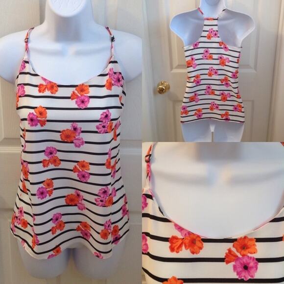 J. Crew Factory Racerback Silky Cami Top Striped Floral - Picture 1 of 6